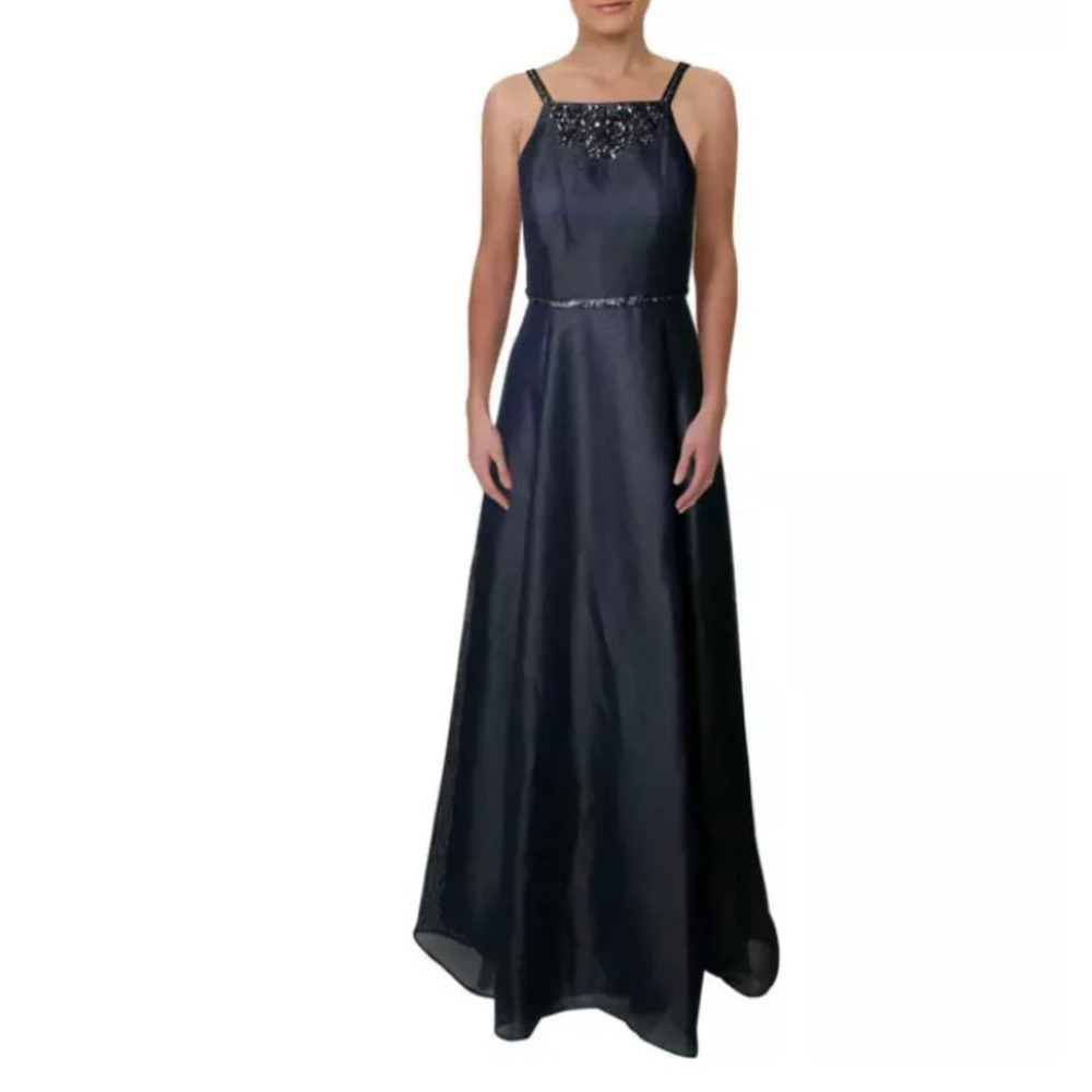 Aidan Mattox Shimmer Beaded Twilight Blue Evening Gown MOB Prom Formal Dress - Picture 12 of 12